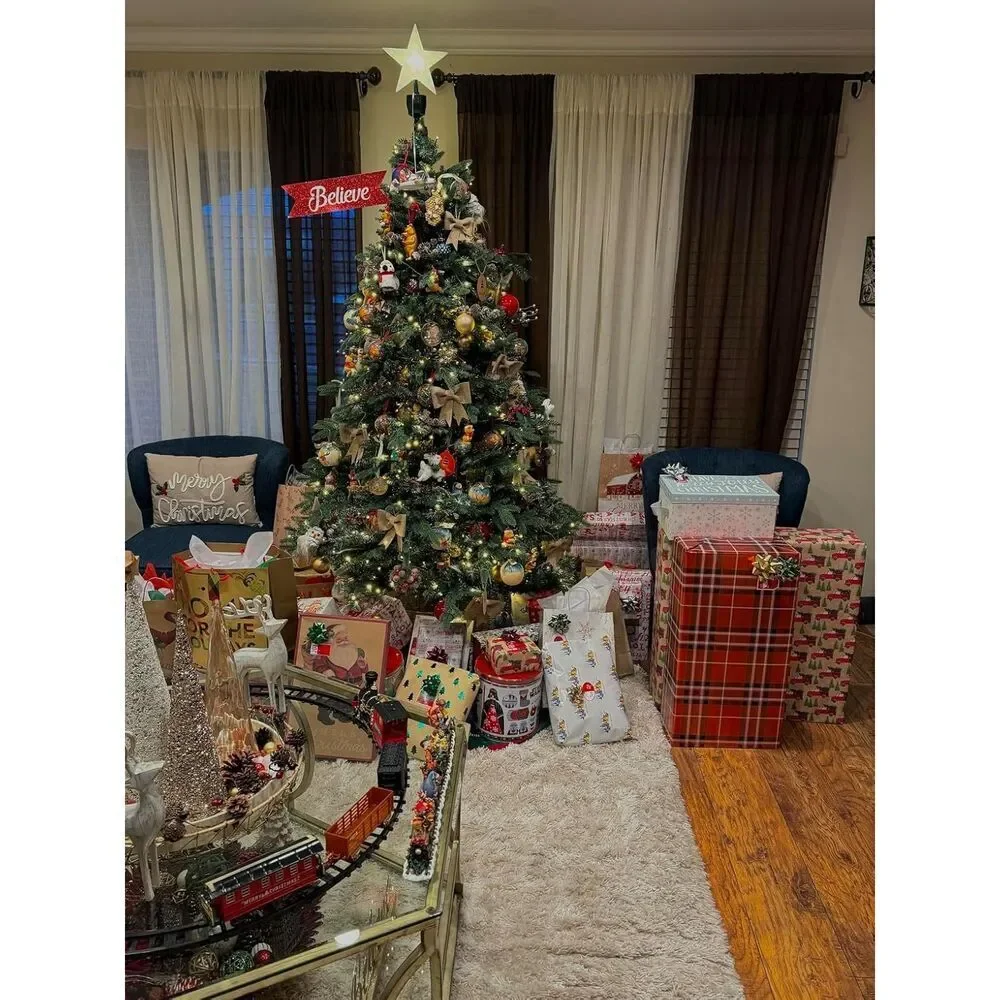 BainGesk Christmas Electric Train Set With Steam Light And Sounds Under The Tree